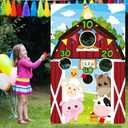 Farm Animals Toss Game with 3 Nylon Bean Bags, Indoor and Outdoor Farm Animals Party Game for Kids and Adults, Farmer Theme Birthday Party Decorations and Supplies