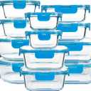 FAWLES 12 Pack Glass Meal Prep Containers with Airtight Lids, LeakProof Food Storage Containers, Dishwasher/Microwave/Oven/Freezer Safe Glass Containers for Lunch, Leftovers, to Go (Blue)