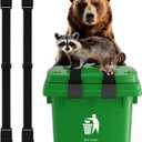 2Pcs Raccoon-Proof Trash Can Locks - Metal Double Claw Strap for 28-96 Gallons, Adjustable Anti-Rust Bungee Cord, Universal Outdoor Waste Bin Lid Lock (Black)