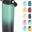 Fijinhom 24oz Insulated Stainless Steel Water Bottle, Wide Mouth Double Wall Vacuum, Silicone Straw, Sweat & Leak Proof, BPA Free Insulated Water Flask for Travel, Keep Cold 24h Hot 12h, Green & Black