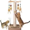 Cat Scratching Post, Sisal, Interactive Furniture Toys for Indoor Cats Adults, 2 Mounting Methods Scratcher Tree Tower with Hanging and Ball Track, Activity Center for Kitten, 25 inches