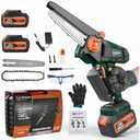 Mini Chainsaw, Mini Chainsaw Cordless 8 inch & 6 inch with 2 Pack 4000mAh Batteries, Handheld Electric Chainsaw with Auto-Oiler, Battery Chainsaw for Wood Cutting with Battery Power Display (Black)