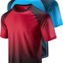 2-Pack Swim Shirts for Men UPF 50+ Loose Fit Rash Guard, Quick Dry UV Sun Protection Short Sleeve Shirt (Red, S)