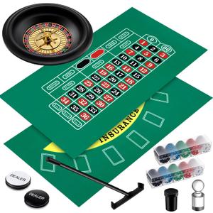 Lunmon Roulette Wheel Set Include 10 Inch Roulette Wheel, Double Sided Felt, 200 Chips, Chip Rake, Acrylic Marker, Dealer Poker Button for Casino Game Blackjack Night Party Holidays(Green)