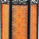 VELA LANTERNS 16" Extra Large Large Black Metal Decorative Floor Moroccan Lantern Candle Holder Lamp for Halloween - Indoor/Outdoor, Home Decor, Patio, Weddings, Ramadan Decor, Amber