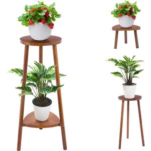 Plant Stand Indoor Tall,2 Tier Convertible Wooden Flower Stand,Planter Stand,Multi-purpose Plant Shelf Indoor for Living Room Balcony Garden Patio Office,Walnut