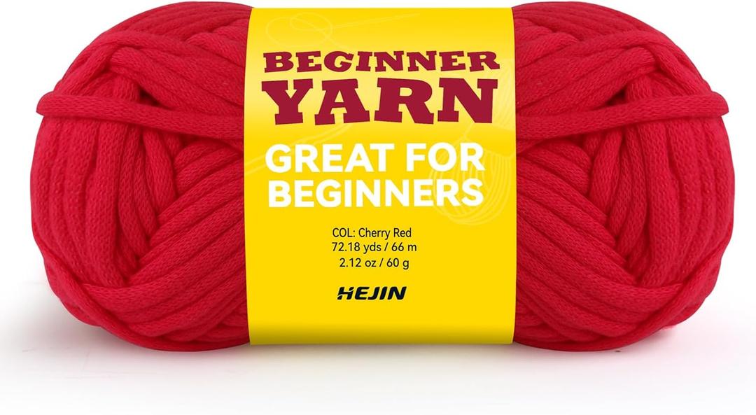 60g Cherry Red Yarn for Crocheting and Knitting;66m (72yds) Cotton Yarn for Beginners with Easy-to-See Stitches;Worsted-Weight Medium #4;Cotton-Nylon Blend Yarn for Beginners Crochet Kit Making (1PACK)