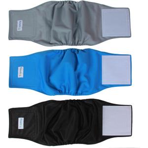 3 x Teamoy Reusable Wrap Diapers for Male Dogs, Washable Puppy Belly Band Pack of 3 (M, 13"-16" Waist, Black+ Gray+ Lake Blue)