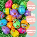 JOYIN 72PCS 2.3" Printed Empty Plastic Eggs, Bright Colorful Plastic Eggs Bulks for Festival Hunt, Filling Treats, Party Favor, Basket Stuffers, Classroom Prize Supplies