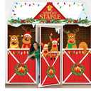 Christmas Deer Door Decorations Xmas Reindeer Stable Door Covers Backdrop Christmas Elk Snowflakes Hanging Banner Porch Sign for Holiday Wall Window Classroom Office Home Party Decor