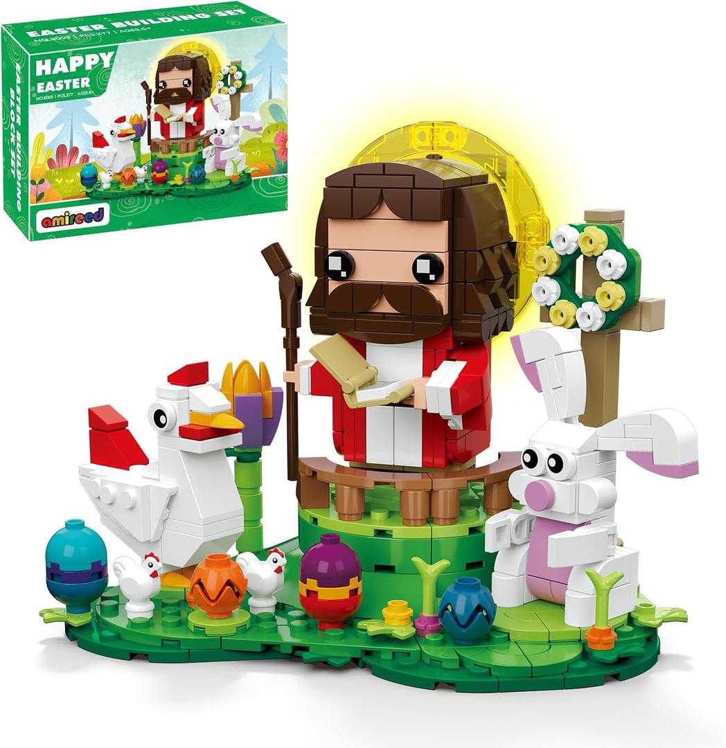 Easter Jesus with Bunny and Chick Building Block Toy Set, Easter Toys as Easter Basket Stuffers and Easter Egg Fillers, Easter Gift for Adults or Kids Boys Girls 6-12
