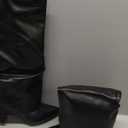 Modatope Black Slouchy Fold Over Knee High Boots Black Slouchy Boots for Women Knee High Boots Women Pointed Chunky Heeled Tall Boots Long Boots, Size: 7.5