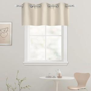 DECOVSUN Solid Grommet Top Cream Beige Valance for Kitchen Blackout Curtain Valance for Living Room Short Straight Drape Valance for Bedroom Kids Room 42 Inch Wide by 18 Inch Long 1 Panel