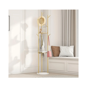 Gold Coat Rack Stand, Metal Coat Racks Tree Hanger Freestanding with 3 Storage Shelves and 9 High-grade Hooks and Stable Marble Base, for Jackets, Hat, Umbrella Gold Coat Rack Stand, Metal Coat Racks Tree Hanger Freestanding with 3 Storage Shelves and 9 High-grade Hooks and Stable Marble Base, for Jackets, Hat, Umbrella