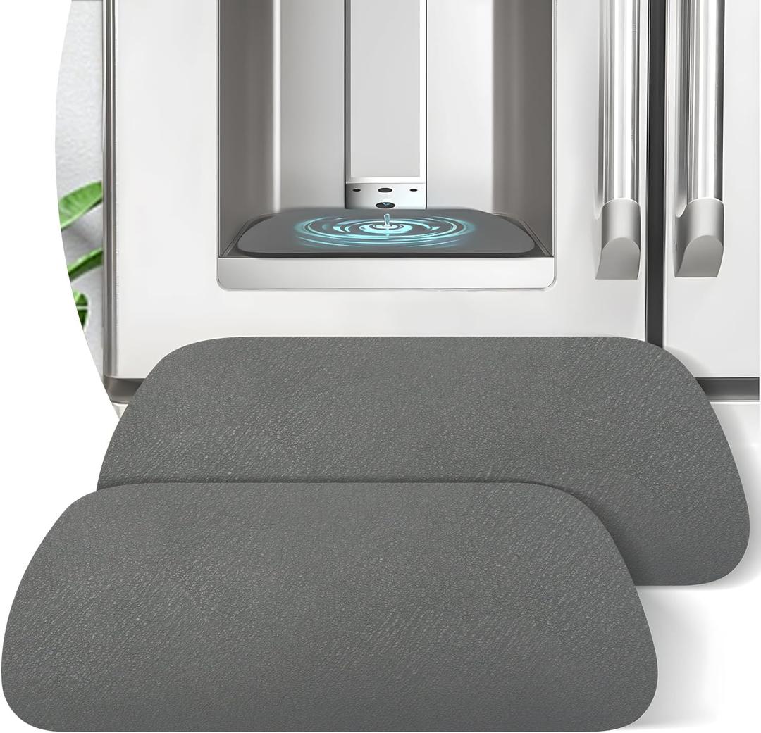 LOPNUR Refrigerator Drip Tray Catcher 2 Pack - 9"x3.1" Cuttable Refrigerator Mats Hide Stains, Fridge Ice Water Dispenser Absorbent Mat for Samsung Whirlpool GE, Fridge Drip Pad (Trapezoid, Grey)