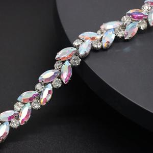 Jerler 1 Yard Rhinestone Trim, Crystal Rhinestone Chain Applique, Ideal for DIY Decoration and Wedding Clothing Embellishments, 0.6" Width (AB)