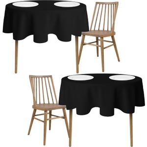 [2 Pack] Black Round Tablecloths 60 Inch [for 20-48'' Tables] 200 GSM Premium Quality Textured Washable Polyester Fabric Table Cloth [60'' is Not Table Size]