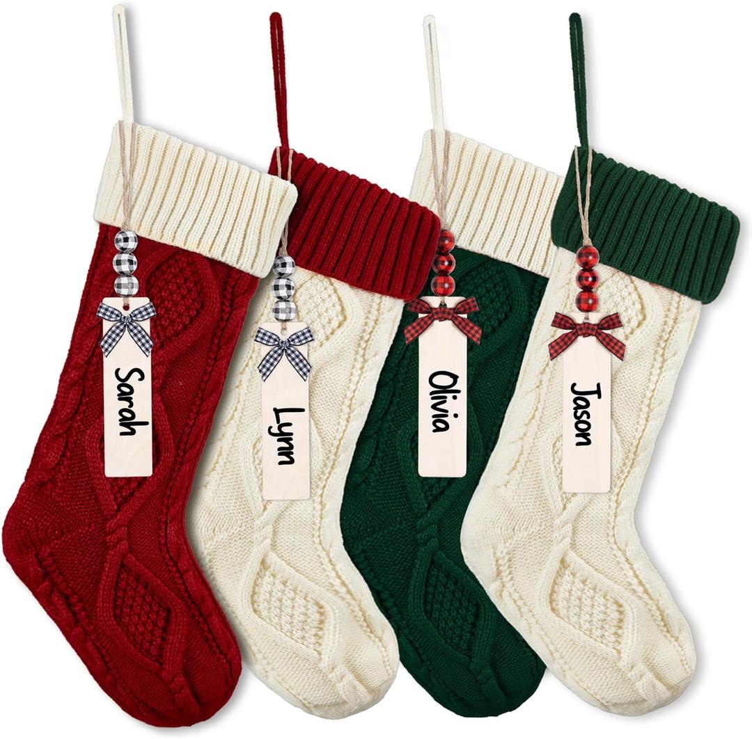 Mostop Large Christmas Stockings, 4 Pack 18" Large Size Double-Sided Cable Knitted Xmas Stockings for Xmas Holiday Christmas Party Family Decor, Pattern D