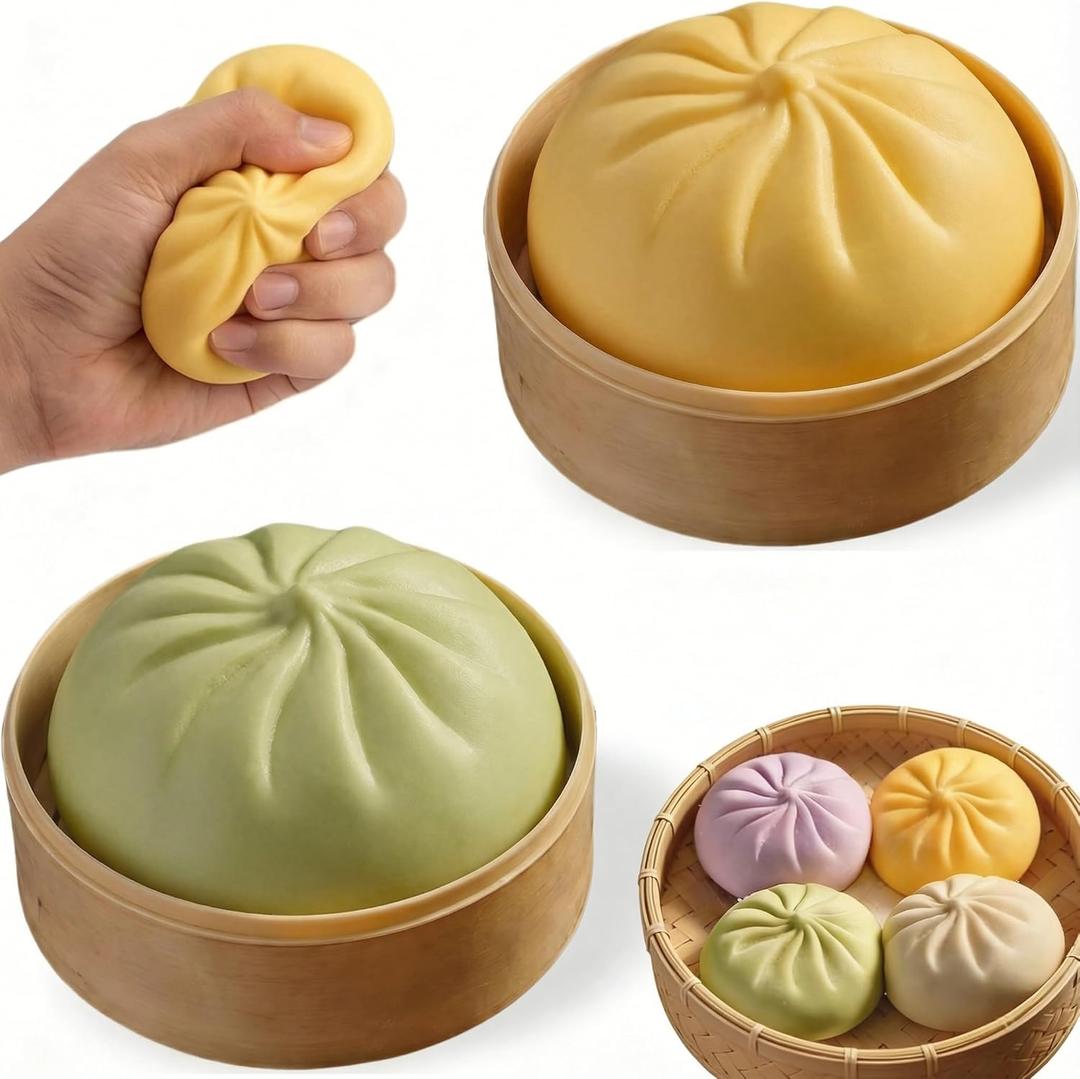 2PCS Squishy Dumpling Mystery Dumpling Squishy, Mystery Dumplings for Stress Relief, Large Squeeze Dough Ball Stress Relief Toy for Adults Yellow & Green