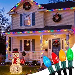Christmas Pathway Lights Outdoor, 102.8 Ft Driveway Christmas Lights with 80 Multicolor Bulbs and Stakes, Connectable Outdoor Decorations Yard Walkway Sidewalk Holiday, Multicolor (4Packs)
