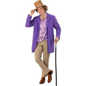 fun shack Men's Chocolate Factory Costume, Men's Chocolate Factory Owner Costume, Book Character Costumes For Adults (Large, Purple)