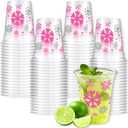 SYUCVQI 50 Pcs Christmas Snowflake Plastic Cups Disposable Pink Snowflake Winter Cups Bulk Clear PET Christmas Winter Party Cup for Cold Drinking Beverage Drinkware Table Decor Supplies,12Oz