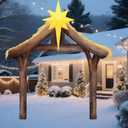 Geelin Large Christmas Stable for Outdoor Nativity Display Christmas Nativity Scene 8 ft Tall Kt Board Material Sturdy Weatherproof, Manger Scene for Xmas Party Christian Yard Garden Lawn Decoration