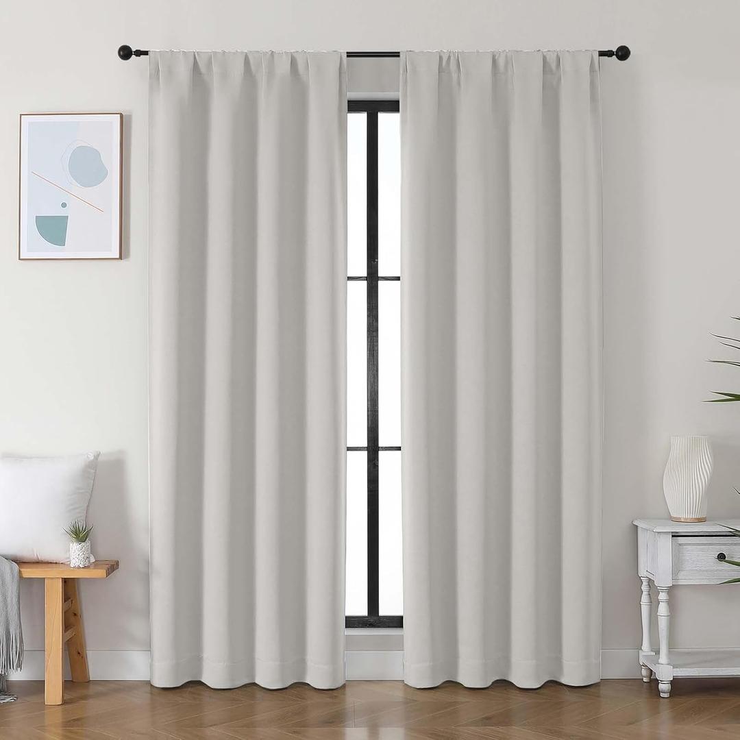 Simplebrand Ava Natural Blackout Curtains for Bedroom 84 Inch Length 2 Panels Set, Solid Thermal Insulated Privacy Living Room Window Treatment Curtains Blackout Drapes, W40 x L84 Inch, Natural