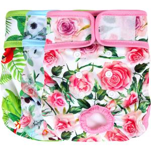 wegreeco Luxury Washable Reusable Dog Diapers (Stylish Pattern) - Female Dog Diapers, Doggie Diapers, 3 Pack, (Large (15"-17" Waist), Floral)