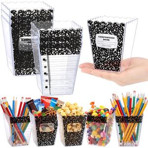 Mimorou 6 Pcs Teacher Gift Box Teacher Appreciation Gift Container Thank You Pencil Notebook Composition Book Crayon Candy Popcorn Holders for End of Year Graduation Party (Composition Book)