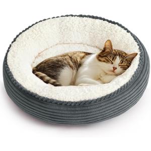 Love's cabin Round Donut Cat and Dog Cushion Bed, 20in Pet Bed for Cats or Small Dogs, Anti-Slip Water-Resistant Bottom, Super Soft Durable Fabric Pet beds, Washable Cat Dog Bed Stripe Bluish Grey (19.7"L x 19.7"W x 5.9"Th)