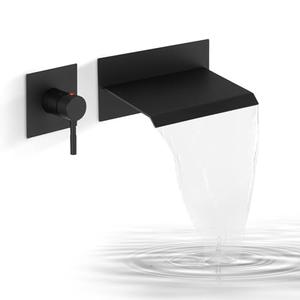 BATHLAVISH Waterfall Bathtub Faucet Wall Mount Single Handle Bath Tub Faucet with Rough in Valve High Flow Waterfall Tub Spout Mixer Tap Lavatory with Tabletop, Matte Black