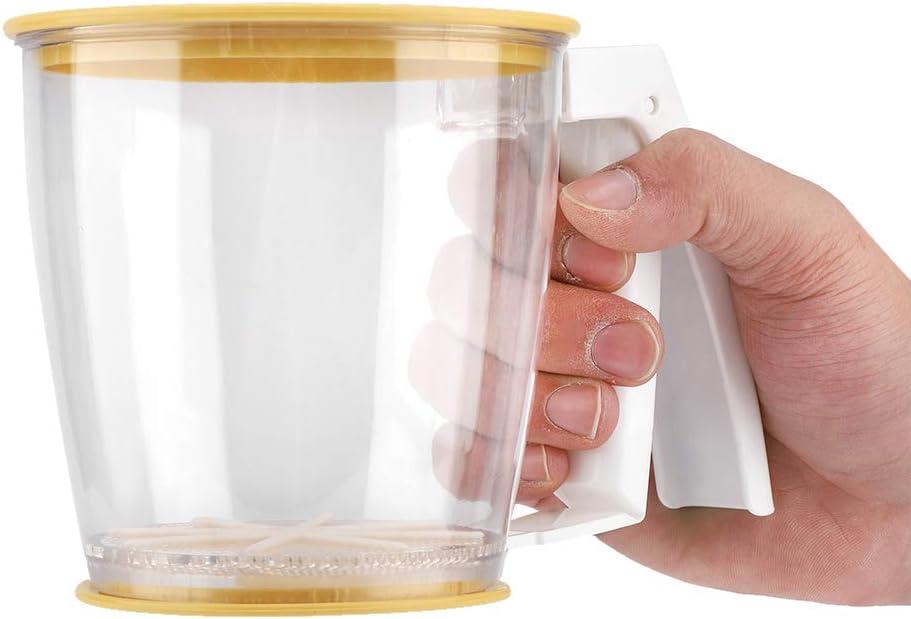 Flour Sifter,Hand-held Mechanical Strainer,One Hand Cup Flour Sifter,Powder Mesh Sieve for Kitchen Baking with Lid and Bottom Cover,Fine Powder Mechanical Sieve for Baking