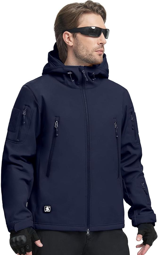 FREE SOLDIER Men's Outdoor Waterproof Soft Shell Hooded Military Tactical Jacket (X-Large, Dark Navy)