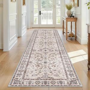2x8 Runner Rug for Hallway, Washable Non Slip Kitchen Rugs, Beige