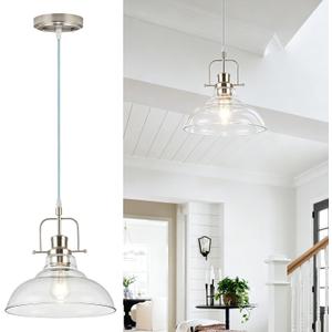 WILON Brushed Nickel Glass Pendant Lights Kitchen Island Lighting, Modern Hanging Lamp for Sink Dining Room Over Table Hallway Entryway Bar Foyer Bathroom