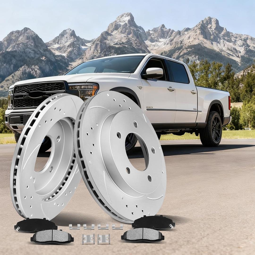 MOTOREVO Front Brake Rotors Kit for Tacoma [2005-2023 6 Lug Wheels, Not for 5 Lugs] Anti-Rust Geomet Coated Brake Rotors [318.8mm 12.6in] Heavy-Duty Rotors for Rapid Heat Dissipation and Towing
