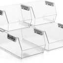 HOMESTEAD Set of 3 Stackable Storage Bins, 2 Large + 1 Small Clear Plastic Organizer Bins, Open Front Design for Kitchen Pantry, Fridge, Cabinet, Bathroom Organization and Snack Storage