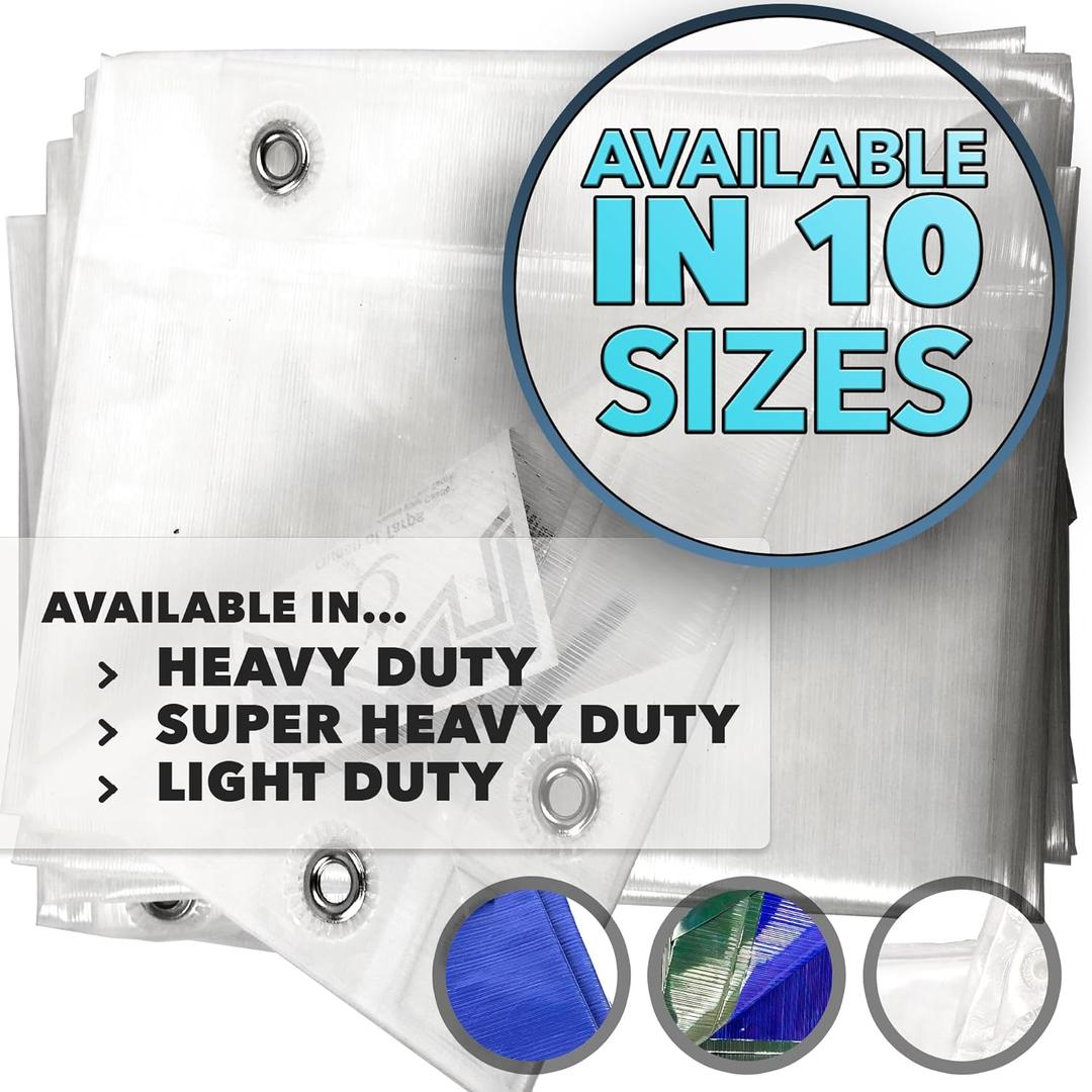 QUEEN OF TARPS | 10x12 Super Heavy Duty Tarp Waterproof, 200 GSM is 20 MIL, UV/Tear Resistant Tarp, Camping, Outdoor Furniture, Car, Tents, Painting, Firewood Protection | 10x12, Super Duty (Translucent)