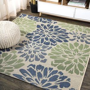 JONATHAN Y Floral Textured Weave Indoor Outdoor Square Area Rug 4X4 Navy/Green, Zinnia Modern for Backyard, Patio, Porch, Easy-Cleaning, High Traffic, Pet-Friendly, Non-Shedding (SMB110B-4SQ)