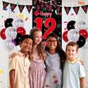 12th Birthday Decorations Boy, Red Black Happy 12th Birthday Decorations for Boys Girls, 12 Year Old Birthday Door Banner, Triangle Flag, Large Number 12 Balloons Decor Boy Twelve Bday Party Supplies
