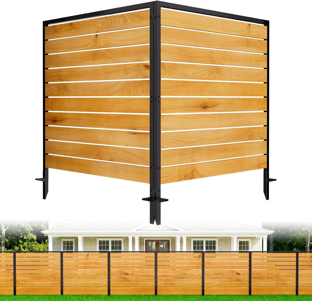 2 Panels No Dig Wood Privacy Screen, 42" H x 40" W Outdoor AC Fence