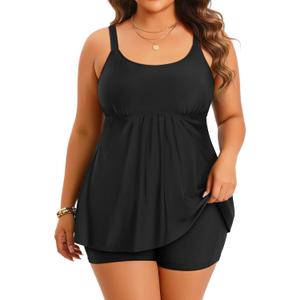 Holipick Plus Size 2 Piece Swimsuit - Women Tankini Bathing Suits Flowy Swim Top with Boy Shorts (Black, 21W)