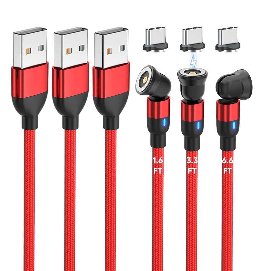 Magnetic Charging Cable Type C (3 Pack, 1.6ft/3.3ft/6.6ft), 540 Rotation Magnet Charger Cable USB C Phone Charger Compatibility with Type C Phone/Tablet/Laptop Devices (Red) Magnetic Charging Cable Type C (3 Pack, 1.6ft/3.3ft/6.6ft), 540 Rotation Magnet Charger Cable USB C Phone Charger Compatibility with Type C Phone/Tablet/Laptop Devices (Red)
