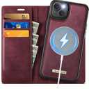 Wallet Case for iPhone 14 Compatible with Magsafe, 2-in-1 PU Leather Flip RFID Blocking Card Holder Stand Shockproof Magnetic Detachable Case for iPhone 14 Case 6.1", Burgundy