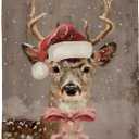 LKETW Vintage Christmas Deer Poster Hanger Frame, 12x16 inch, Pink Bow Deer Wall Art, Farmhouse Living Room Bedroom Decor