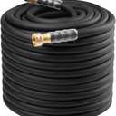 Heavy Duty Premium Garden Hose 200ft x 5/8", 300PSI Working, 1000PSI Burst, Hybrid Rubber Water Hose with Transparent Swivel Handle - Hot/Cold Water - Five Layered Braiding with Brass fittings (Black)
