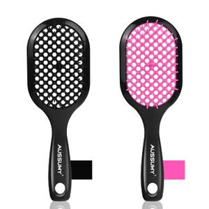 Vented Detangling Hair Brush - 2 Pack Detangler Hairbrush for Effortless Tangle Removal - Ultra-Soft Bristles -For Natural Curly Straight Wet Dry Damaged Hair for Women Men Kids - Black & Pink (Cherry Blossom+Black)