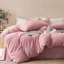 JELLYMONI Duvet Cover Full Size - 100% Washed Cotton Comforter Cover with Linen-Like Texture, Breathable & Soft Bedding for Modern Home, Guest Room and Everyday Use,1 Duvet Cover & 2 Pillowcases (Full(80"90"), 01- Darker Rose)