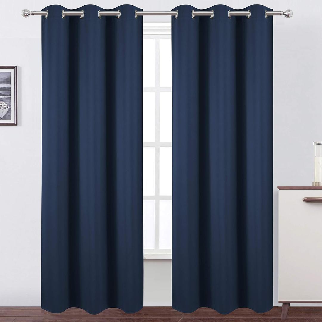 LEMOMO Blackout Curtains 42 x 84 inch/Navy Curtains Set of 2 Panels/Thermal Insulated Room Darkening Bedroom Curtains